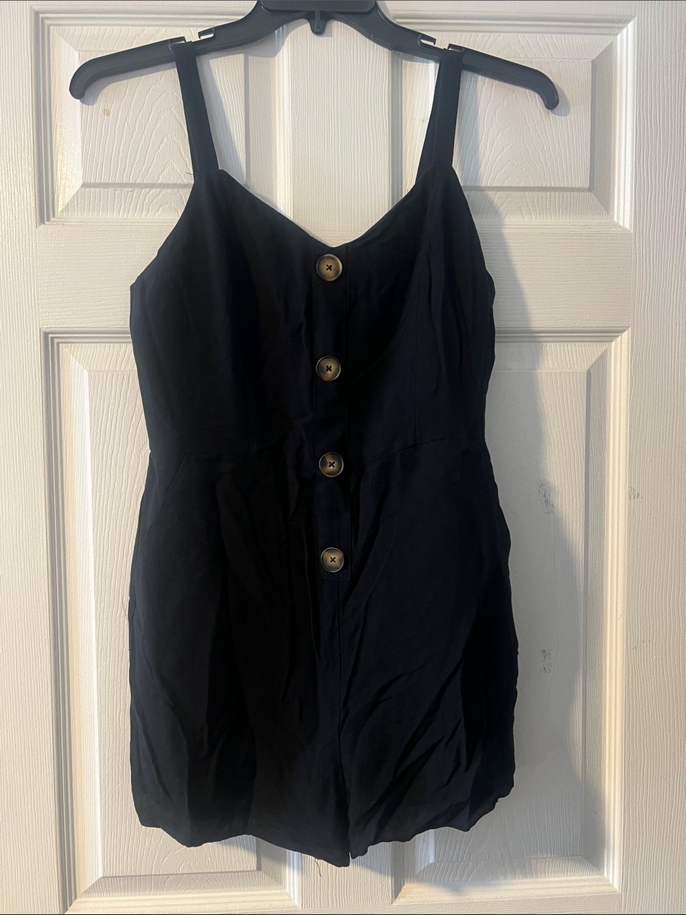 Women’s Black Button-Front Cami Romper